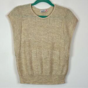 Vintage Pandora 1980’s Wool Mohair Open Knit Cap Sleeve Cream Retro Sweater S
